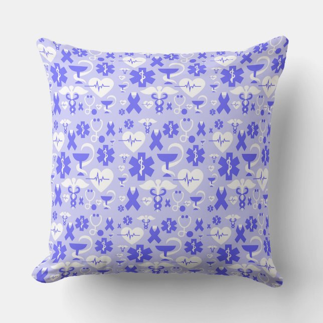 Blue white pharmacy element pattern throw pillow (Front)