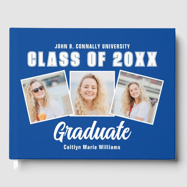 Blue White Photo Class of 2025 Graduation Guest Book (Front)