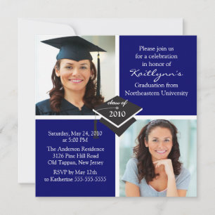 Blue & White Photo Graduation Invitation