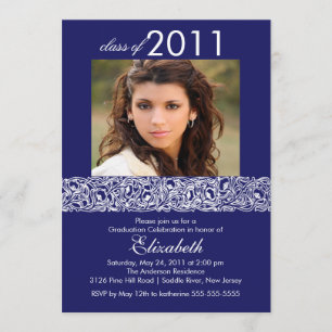 Blue & White Photo Graduation Invitation