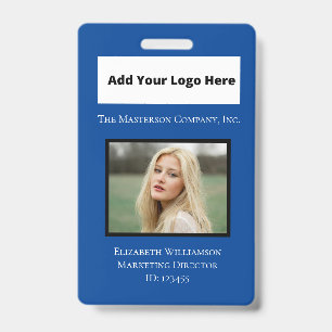 Blue White Photo Logo Barcode Employee Badge