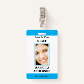 Blue white photo Staff ID Badge