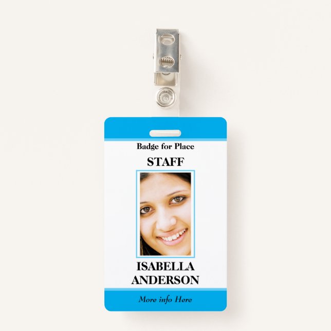 Blue white photo Staff ID Badge (Front with Clip)