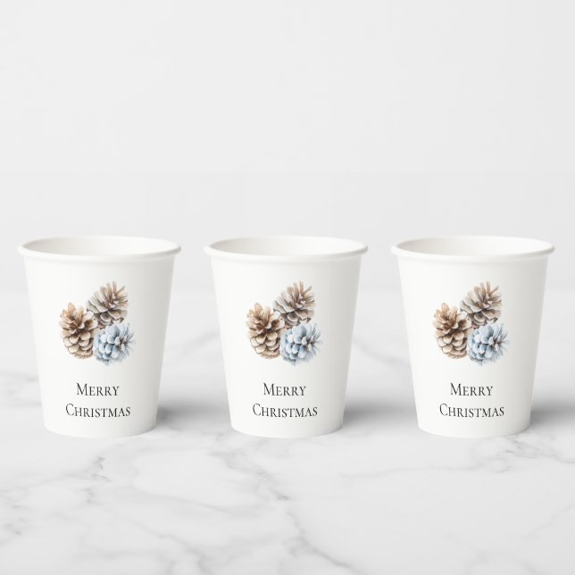 Blue White Pine Cones Christmas Paper Cups (Multi)