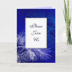 Blue White Pine Custom Folded Holiday Invitation