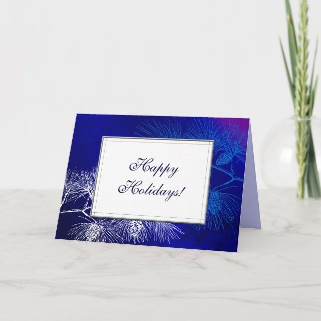 Blue White Pine Custom Holiday Cards (Front)