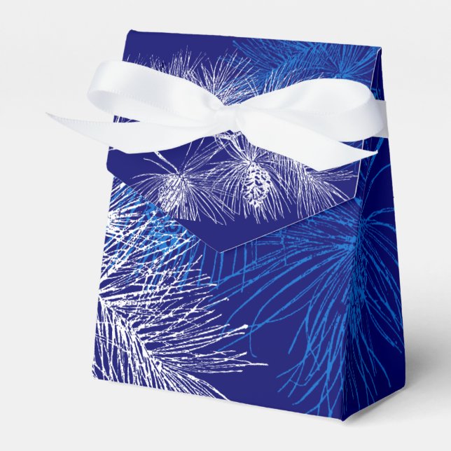 Blue White Pine Holiday Party Favour Box (Front Side)