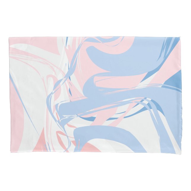Blue White Pink Marble Swirl  Pillowcase (Front)