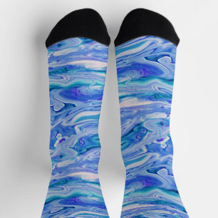 Blue White Pink Teal Lilac Marble Agate Abstract Socks