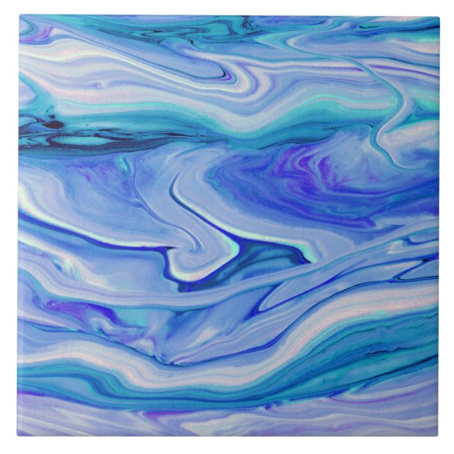 Blue White Pink Teal Lilac Marble Agate Abstract Tile (Front)