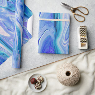 Blue White Pink Teal Lilac Marble Agate Abstract Wrapping Paper