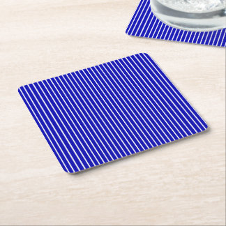 Blue White Pinstripe Square Paper Coaster