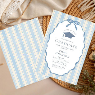Blue White  Pinstriped Graduation Party 2026  Invitation