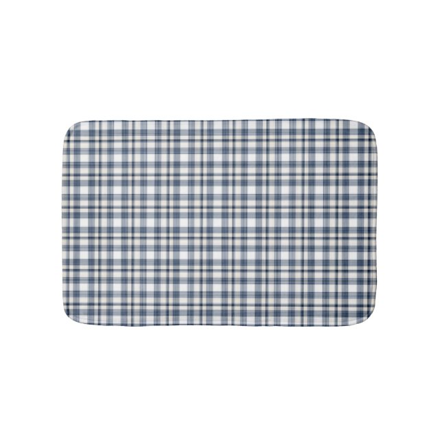 Blue White Plaid 1 Bath Mat (Front)