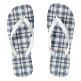 Blue White Plaid 1 Flip Flops