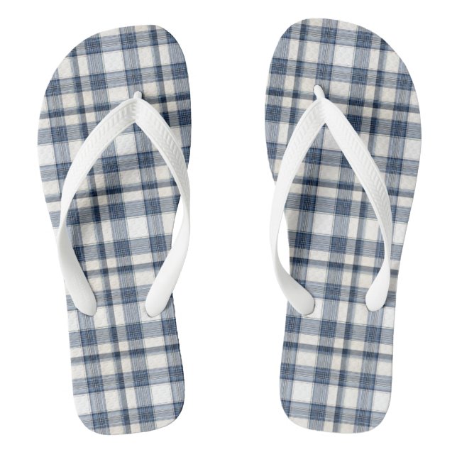 Blue White Plaid 1 Flip Flops (Footbed)