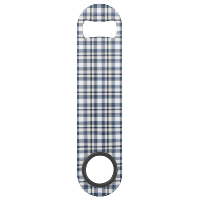 Blue White Plaid 1 Speed Bottle Opener (Front)