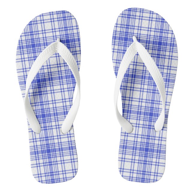 Blue White Plaid 2 Flip Flops (Footbed)