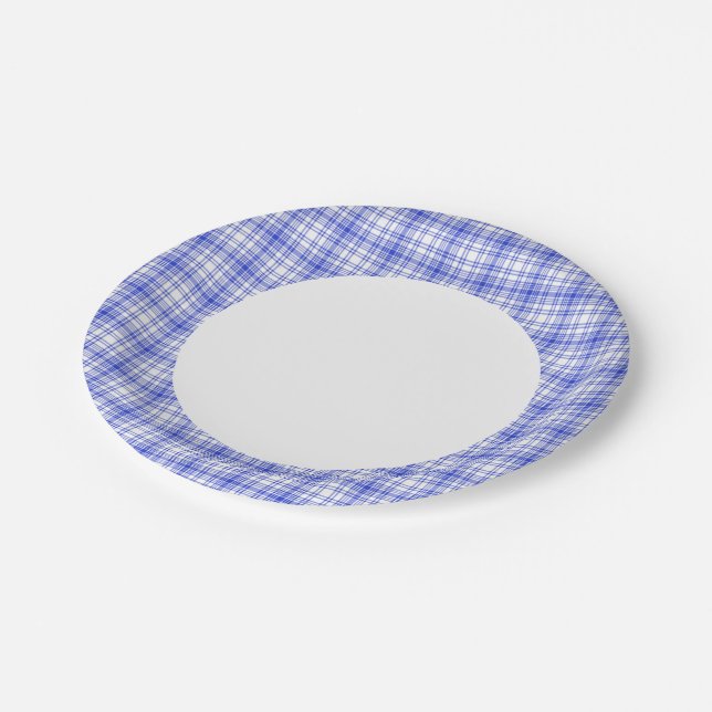 Blue White Plaid 2 Paper Plate (Angled)