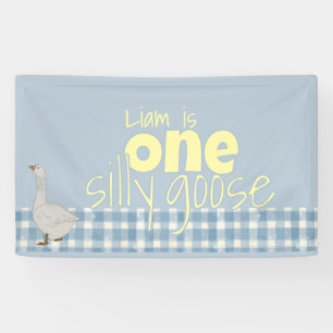 Blue & White Plaid One Silly Goose  Banner