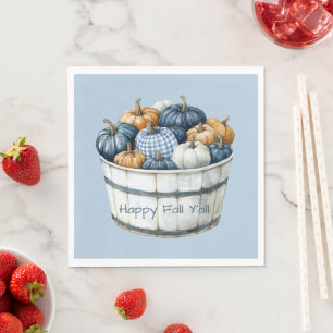 Blue White Plaid Orange Pumpkin Bucket   Napkin