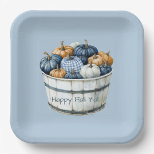 Blue White Plaid Orange Pumpkin Bucket   Paper Plate