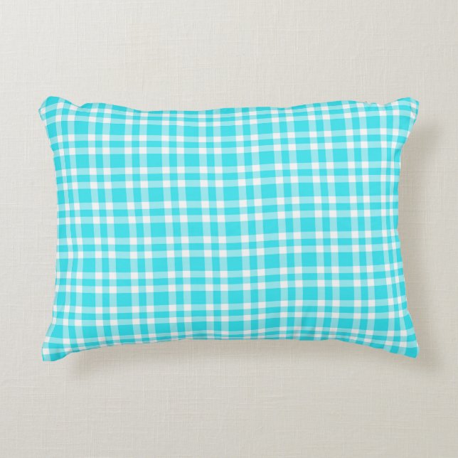 Blue White Plaid Pattern Accent Pillow (Front)