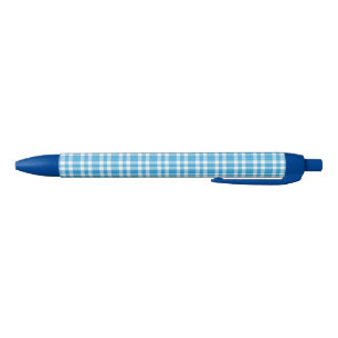 Blue White Plaid Pattern Black Ink Pen