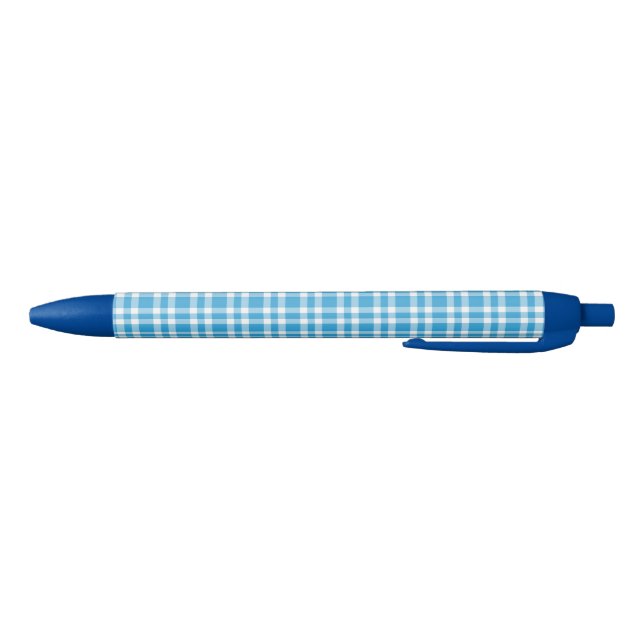 Blue White Plaid Pattern Black Ink Pen (Bottom)
