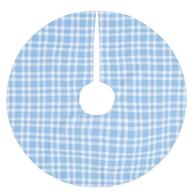 Blue White Plaid Pattern Brushed Polyester Tree Skirt (Front)