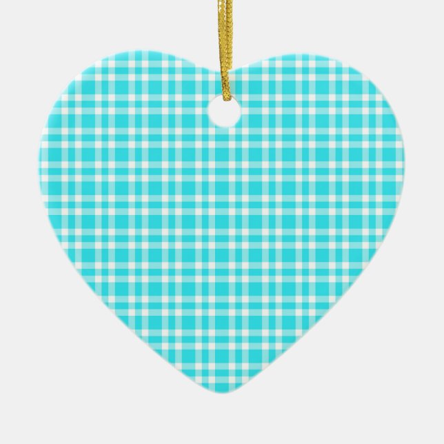 Blue White Plaid Pattern Ceramic Ornament (Front)