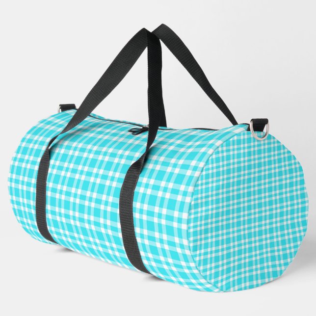 Blue White Plaid Pattern Large Duffle Bag (Left Corner)