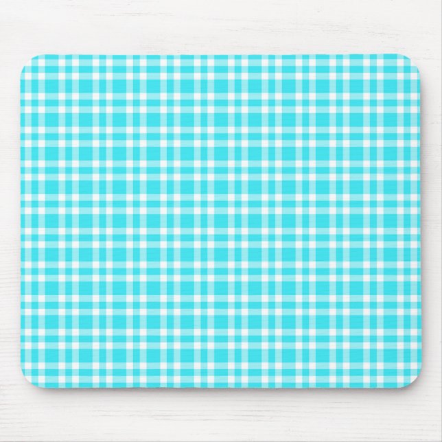 Blue White Plaid Pattern Mouse Pad (Front)