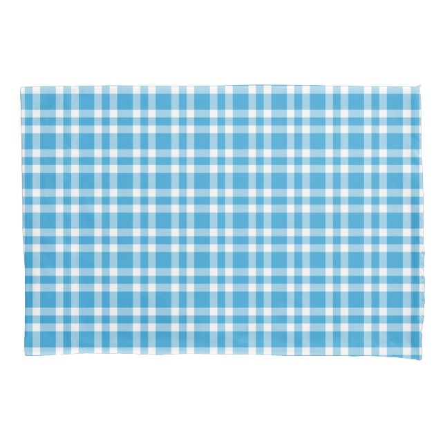 Blue White Plaid Pattern Pillowcase (Front-Left)