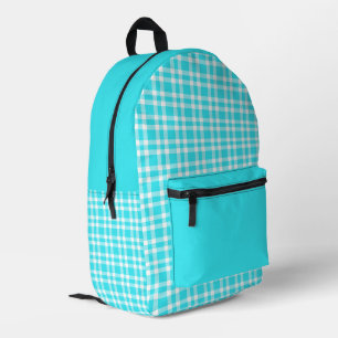 Blue White Plaid Pattern Printed Backpack