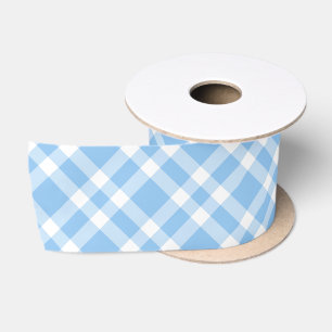 Blue White Plaid Pattern Satin Ribbon