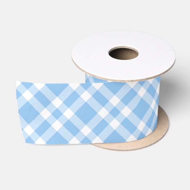 Blue White Plaid Pattern Satin Ribbon (Spool)