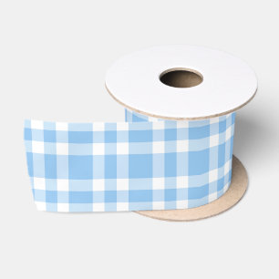 Blue White Plaid Pattern Satin Ribbon