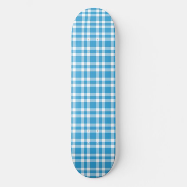 Blue White Plaid Pattern Skateboard (Front)