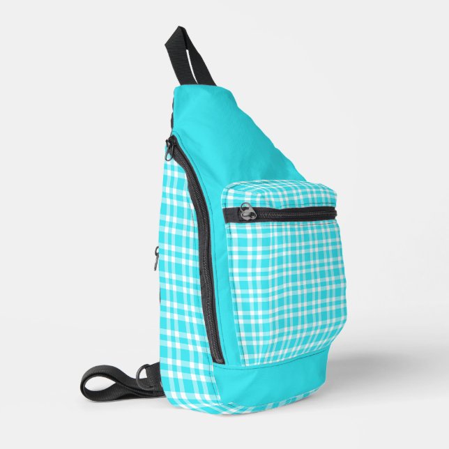 Blue White Plaid Pattern Sling Bag (Left Corner)