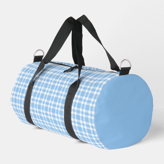 Blue White Plaid Pattern Small Duffle Bag (Left Corner)