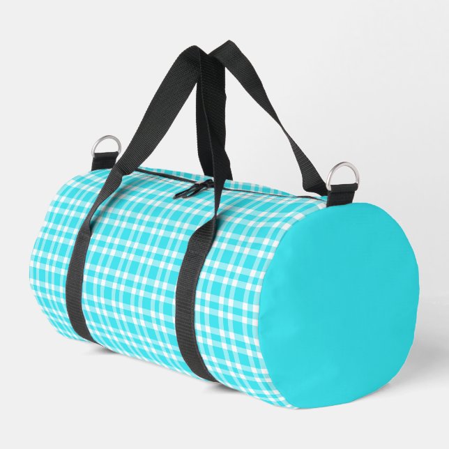 Blue White Plaid Pattern Small Duffle Bag (Left Corner)