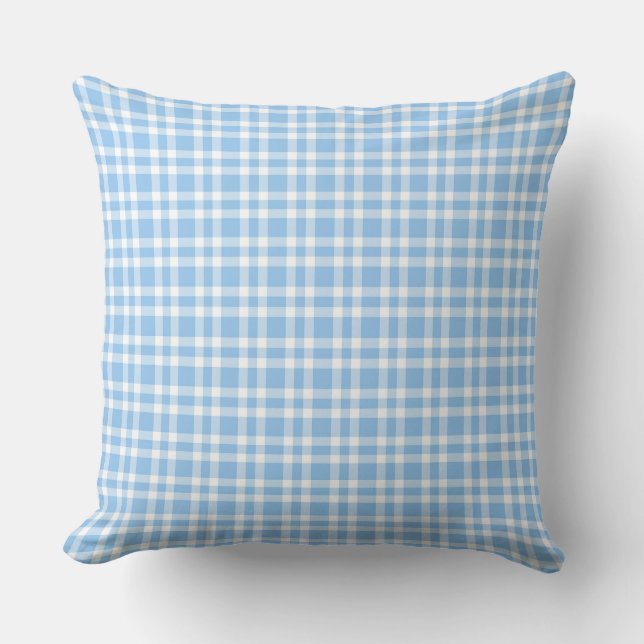 Blue White Plaid Pattern Throw Pillow (Front)