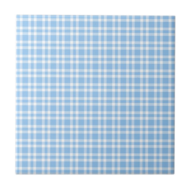 Blue White Plaid Pattern Tile (Front)