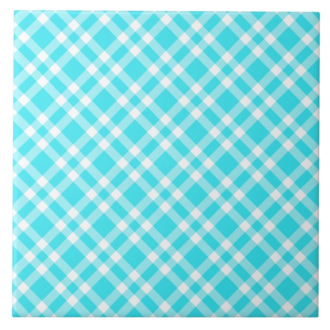Blue White Plaid Pattern Tile (Front)