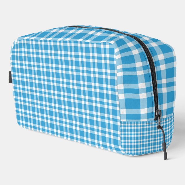 Blue White Plaid Pattern Toiletry Bag (Right Corner)