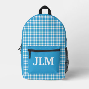 Blue White Plaid Personalize Pattern Printed Backpack