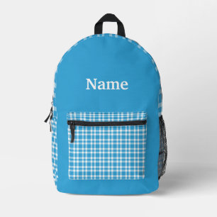 Blue White Plaid Personalize Pattern Printed Backpack