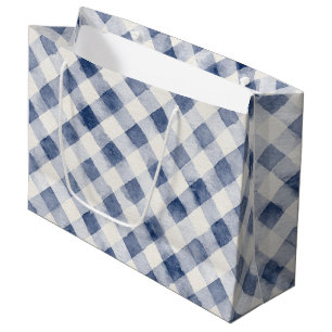 Blue White Plaid Stripes Bridal Shower Large Gift Bag