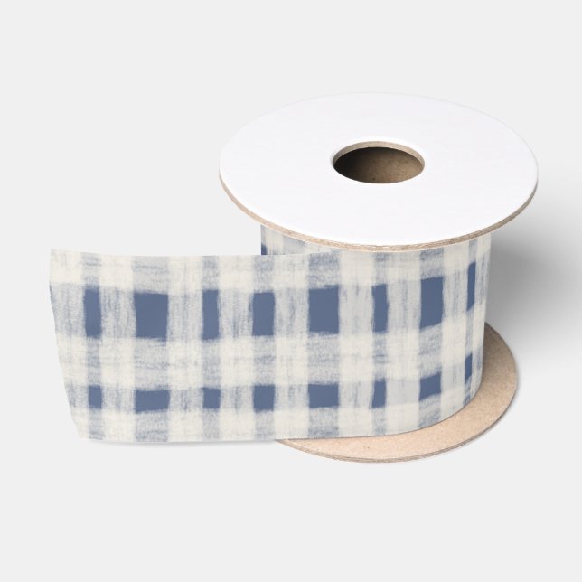 Blue White Plaid Stripes Christmas Satin Ribbon (Spool)